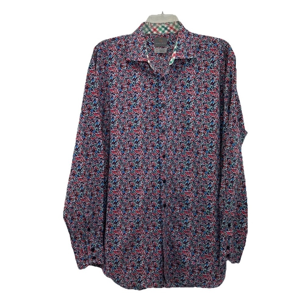 Thomas Dean Multicolored Floral Dress Shirt Mens 2XLT Tall Flip Cuff Long Sleeve - Picture 2 of 8